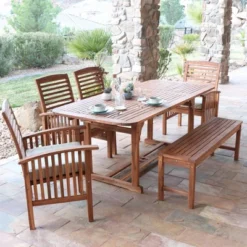 Ravenscroft 6pc Acacia Wood Patio Dining Set With Cushions - Saracina Home