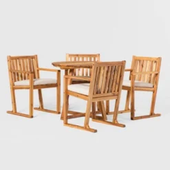 Saracina Home 5pc Modern Slatted Acacia Outdoor Dining Set With Round Table -Saracina Home Deals Store GUEST 8dc53612 7be6 4a13 bb62 ccfb9aa09886
