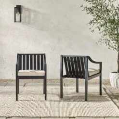 New Release 7 Saracina Home 2pk Mid-Century Modern Slatted Outdoor Acacia Arm Chairs With Cushions