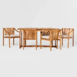 7pc Modern Slatted Wood Outdoor Dining Set - Saracina Home -Saracina Home Deals Store GUEST 97b97aff 19ee 4550 9126 93ae4bc68f53