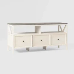 Farmhouse 3 Drawer Wood TV Stand For TVs Up To 65" - Saracina Home -Saracina Home Deals Store GUEST 9c05f01d 83d8 411e ae5d 3185861747c7