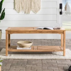 Ravenscroft Modern Boho Acacia Wood Slatted Outdoor Coffee Table With Lower Shelf - Saracina Home -Saracina Home Deals Store GUEST 9d8e40f6 e18b 4bf4 8a7b d05b8ff7e305