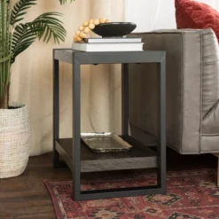 24" Loop Leg Urban Industrial Side Table Charcoal - Saracina Home