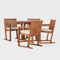 Saracina Home 5pc Modern Slatted Acacia Outdoor Dining Set With Round Table -Saracina Home Deals Store GUEST 9ed234b4 a32f 4569 b4c3 c06ec5fe0cf4