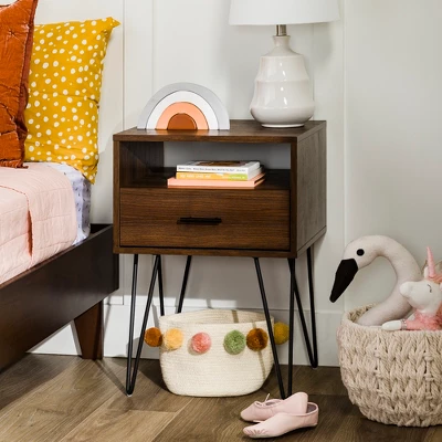 Amal Modern Single Drawer Hairpin Leg Nightstand - Saracina Home 1 Amal Modern Single Drawer Hairpin Leg Nightstand - Saracina Home