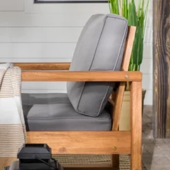 Galia 2pc Square Leg Acacia Wood Chair And Ottoman With Cushions - Brown - Saracina Home -Saracina Home Deals Store GUEST 9ff6703f 494c 4b96 9dac b82d4bc86e58