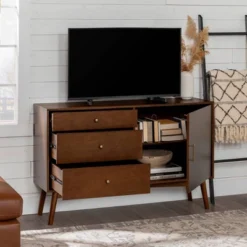 Mid-Century Modern With Closed Storage TV Stand For TVs Up To 58" Walnut - Saracina Home -Saracina Home Deals Store GUEST a1f4e294 99ff 4035 b083 b0e94e45fc3c