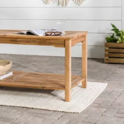 Ravenscroft Modern Boho Acacia Wood Slatted Outdoor Coffee Table With Lower Shelf - Saracina Home -Saracina Home Deals Store GUEST a2c6185f 7488 49a4 9161 ec2e2e671ad4
