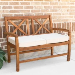 Acacia Wood X-Back Love Seat With Cushions Brown - Saracina Home 7 Acacia Wood X-Back Love Seat With Cushions Brown - Saracina Home -Saracina Home Deals Store GUEST a375564a 7544 45f1 9224 786c06015617