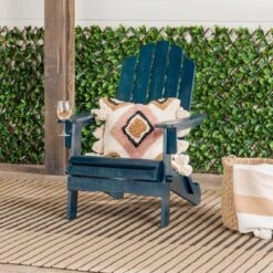 Saracina Home Deals Store 34 Genovia Transitional Acacia Wood Outdoor Adirondack Chair With Wine Holder - Saracina Home