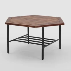 Saybrook Modern Metal And Wood Patio Hexagon Coffee Table - Dark Brown - Saracina Home -Saracina Home Deals Store GUEST aa3b7989 fc19 47ae 8c0b d2f6279675a2