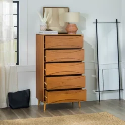 Mid-Century Modern Contoured 5 Drawer Chest Of Drawers - Saracina Home -Saracina Home Deals Store GUEST ac3142e8 8860 4ea9 a029 c515f6848ecc