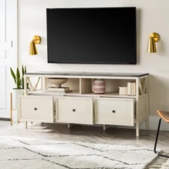 Farmhouse 3 Drawer Wood TV Stand For TVs Up To 65" - Saracina Home -Saracina Home Deals Store GUEST acf328b1 4981 4fb4 9c99 669678336b76