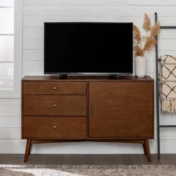 Mid-Century Modern With Closed Storage TV Stand For TVs Up To 58" Walnut - Saracina Home -Saracina Home Deals Store GUEST ad69daf9 9422 4902 8fb3 e11fa4db8721