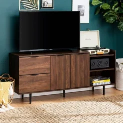 Rockwell Modern Storage TV Stand For TVs Up To 43" Brown - Saracina Home