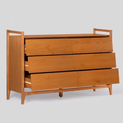 Mid-Century Modern Solid Wood Paneled 6 Drawer Dresser - Saracina Home 9 Mid-Century Modern Solid Wood Paneled 6 Drawer Dresser - Saracina Home - Image 9