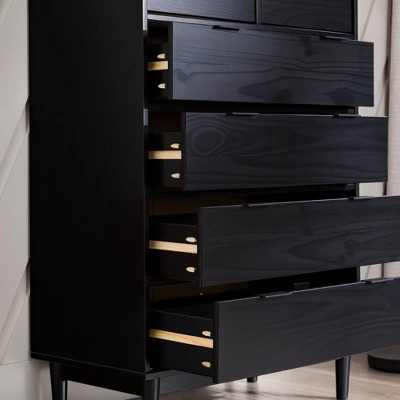 Mid-Century Modern Solid Wood 6 Drawer Vertical Dresser - Saracina Home 10 Mid-Century Modern Solid Wood 6 Drawer Vertical Dresser - Saracina Home - Image 10