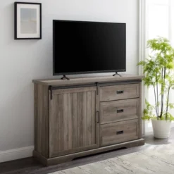 Orson Farmhouse Sliding Grooved Door Sideboard With 3 Drawers Gray Wash - Saracina Home -Saracina Home Deals Store GUEST bb8df16f e51a 471a b8f5 60ae3e445b0c