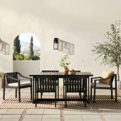 New Release 9 7pc Modern Slatted Wood Outdoor Dining Set - Saracina Home