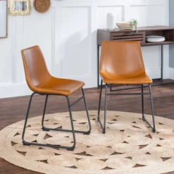 New Release 21 Set Of 2 Laslo Modern Upholstered Faux Leather Dining Chairs - Saracina Home