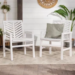 Saracina Home Deals Store 30 2pk Slatted Chevron Acacia Wood Patio Chairs - Saracina Home