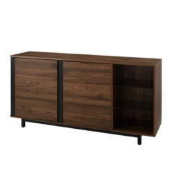 Shing Modern Striped Door 60" Sideboard With Glass Shelves Dark Walnut - Saracina Home -Saracina Home Deals Store GUEST c2654c8f 47e3 4a2c 9024 8bb7c4e80d42