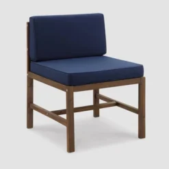 Modular Acacia Wood Armless Patio Chair With Cushion - Dark Brown/Navy - Saracina Home