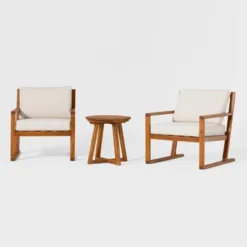 Saracina Home 3pc Modern Slat-Back Acacia Outdoor Conversation Set With Cushions -Saracina Home Deals Store GUEST c5f0efa3 a546 441a a62d 8991ad328bec