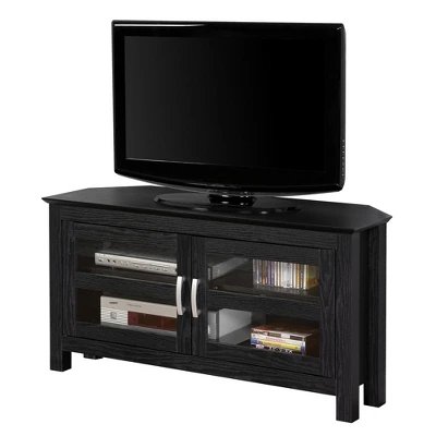 Modern 2 Glass Door Corner TV Stand For TVs Up To 50" Black - Saracina Home 5 Modern 2 Glass Door Corner TV Stand For TVs Up To 50" Black - Saracina Home - Image 5