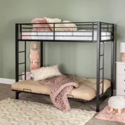 New Release 1 Twin Over Futon Analise Metal Bunk Bed Black - Saracina Home