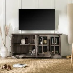 Avalene Modern Farmhouse 4 Door Glass Window Pane TV Stand For TVs Up To 65" - Saracina Home -Saracina Home Deals Store GUEST ceb56c53 532c 41c4 bc33 7237d1461a67