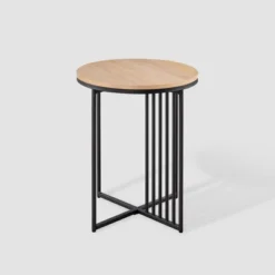 Modern Metal Bar Round Side Table Coastal Oak/Black Saracina Home 11 Modern Metal Bar Round Side Table Coastal Oak/Black Saracina Home -Saracina Home Deals Store GUEST cf926dfd 2da6 405a a32f 1c254fbe2ddb