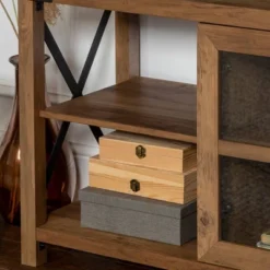 Sophie Rustic Farmhouse X Frame Glass Doors TV Stand For TVs Up To 80" Rustic Oak - Saracina Home -Saracina Home Deals Store GUEST d0b45f21 041d 413e bebc bbe7a5ae13a6