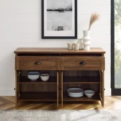 Millia Transitional Farmhouse 4 Door Sideboard With Glass Panels - Saracina Home -Saracina Home Deals Store GUEST d143523c bfb8 4b60 ae3f 8b75314b0281