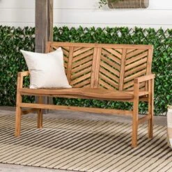 Saracina Home Deals Store 26 Slatted Chevron Acacia Wood Patio Loveseat – Saracina Home