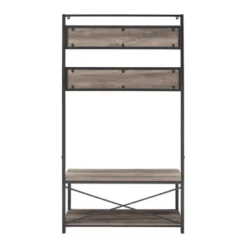 72" Industrial Farmhouse Metal And Wood Hall Tree Gray Wash - Saracina Home -Saracina Home Deals Store GUEST d69cde4c 7309 4cd5 8f50 c9aa8116027a