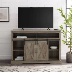 Transitional Sliding Barndoor Highboy TV Stand For TVs Up To 58" - Saracina Home -Saracina Home Deals Store GUEST d93bcb01 6b73 4caa 92df 0c0c138da9a4