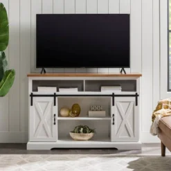 Transitional Sliding Barndoor Highboy TV Stand For TVs Up To 58" - Saracina Home -Saracina Home Deals Store GUEST dd9ce182 82e2 4e7a a263 00af007d0202
