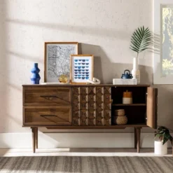 58" Modern Boho Solid Pine Wood Closed Storage Sideboard Brown - Saracina Home -Saracina Home Deals Store GUEST e0faa818 6c0e 481d a005 d8363b8fdf65