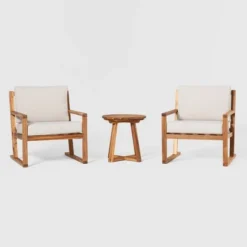 Saracina Home 3pc Modern Slat-Back Acacia Outdoor Conversation Set With Cushions -Saracina Home Deals Store GUEST e228f191 c7e4 49f0 8884 eecb92073a20