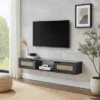 Modern Boho Floating TV Stand For TVs Up To 65" With Rattan Doors - Saracina Home