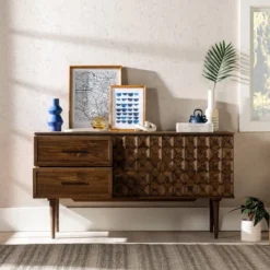 58" Modern Boho Solid Pine Wood Closed Storage Sideboard Brown - Saracina Home -Saracina Home Deals Store GUEST e7a42ca6 b5ea 4c1b a22e aab985ea5241