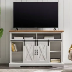 Transitional Sliding Barndoor Highboy TV Stand For TVs Up To 58" - Saracina Home -Saracina Home Deals Store GUEST e952740e 70ac 42e4 a86c 65befa0e8542