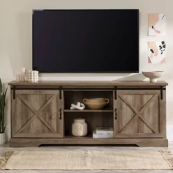 Clarabelle Double Sliding X Barn Door TV Stand For TVs Up To 80" - Saracina Home -Saracina Home Deals Store GUEST f1619087 16e5 49e8 868e f5ecca4922a3