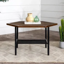 Saybrook Modern Metal And Wood Patio Hexagon Coffee Table - Dark Brown - Saracina Home -Saracina Home Deals Store GUEST f4faae93 2587 46a1 98cb c4096a1a8e56