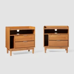 2pk Mid-Century Modern Solid Wood 2 Drawer Storage Nightstands - Saracina Home 24 2pk Mid-Century Modern Solid Wood 2 Drawer Storage Nightstands - Saracina Home -Saracina Home Deals Store GUEST f532e41d ed41 4d3a b78d 89ad584048a2