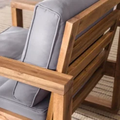 Galia 2pc Square Leg Acacia Wood Chair And Ottoman With Cushions - Brown - Saracina Home -Saracina Home Deals Store GUEST f6f6e547 6294 449d 85a4 fb0c84615d8a