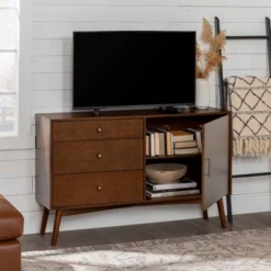 Mid-Century Modern With Closed Storage TV Stand For TVs Up To 58" Walnut - Saracina Home -Saracina Home Deals Store GUEST f89ee84d 87ad 48e2 a670 ba1cc508510a