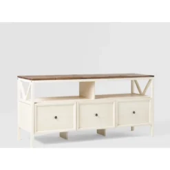 Farmhouse 3 Drawer Wood TV Stand For TVs Up To 65" - Saracina Home -Saracina Home Deals Store GUEST fecee8bb 867b 4497 a2fe de792e75020c