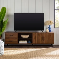 Sana Modern Triple Storage TV Stand For TVs Up To 80" Dark Walnut - Saracina Home -Saracina Home Deals Store GUEST ff1679ed 5f30 47e9 a5d0 3886b74af319